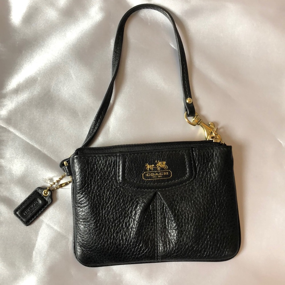 Black leather Coach wristlet